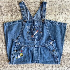 Vintage Y2K Looney Tunes Tweety Bird Cartoon Denim Capri Overalls Womens Small